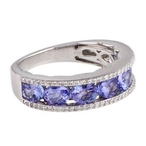 2.76 Carat Oval Modified Brilliant Tanzanite and Diamond Band Ring